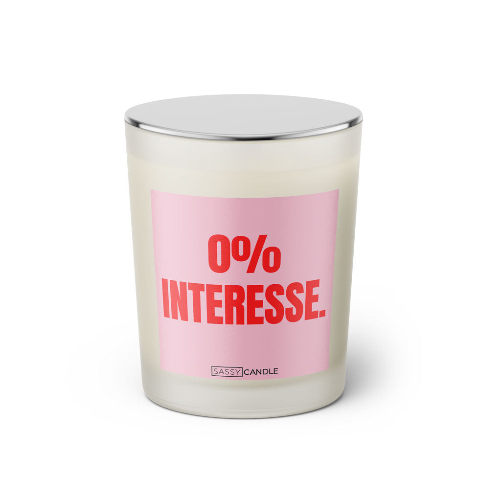 Duftkerze mit witzigem Spruch: 0% Interesse.