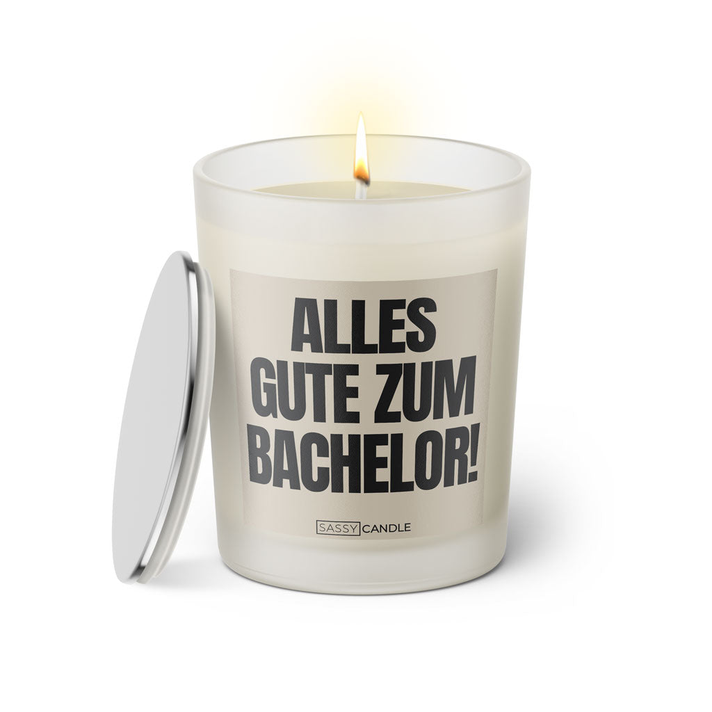 Duftkerze mit Spruch | Alles Gute zum Bachelor!