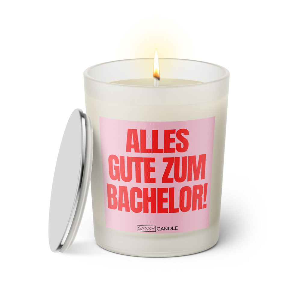 Duftkerze mit Spruch | Alles Gute zum Bachelor!