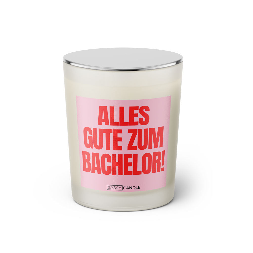 Duftkerze mit Spruch | Alles Gute zum Bachelor!