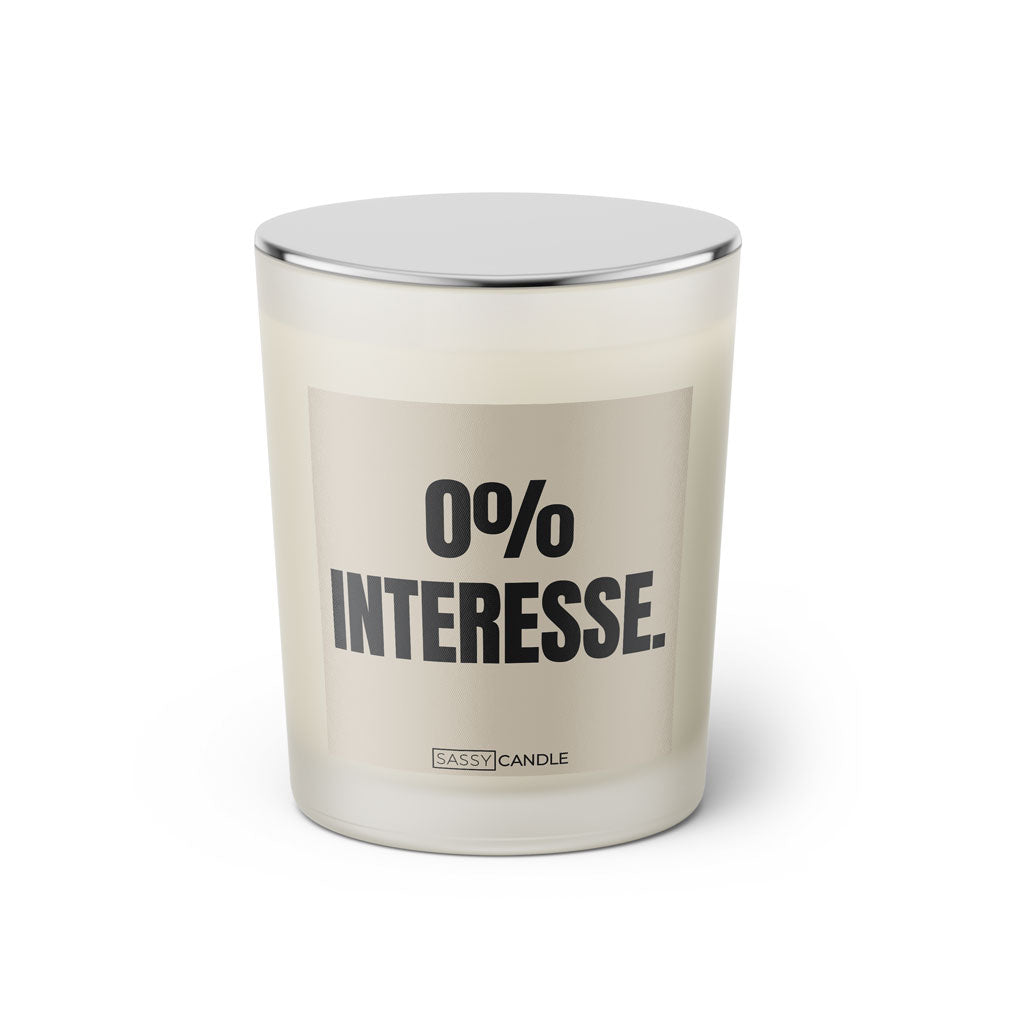 Duftkerze mit witzigem Spruch: 0% Interesse.