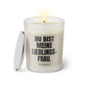 Duftkerze mit witzigem Spruch: Du bist meine Lieblingsfrau. Farbe beige und schwarze Schrift. Kerzenglas mit silbernem Deckel von SassyCandle.