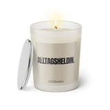 Duftkerze mit Spruch: Alltagsheldin. Farbe beige und schwarz von Sassy Candle.