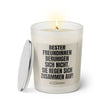 Duftkerze mit witzigen Spruch: Beste Freundinnen beruhigen sich nicht. Sie regen sich zusammen auf! Farbe beige und schwarz von Sassy Candle.