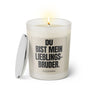 Duftkerze mit witzigem Spruch: Du bist mein Lieblingsbruder! Farbe beige und schwarze Schrift. Kerzenglas mit silbernem Deckel von SassyCandle.