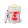 Duftkerze mit Spruch: Duftkerze für Sünder. Farbe rosa und pink von Sassy Candle.