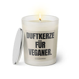 Duftkerze mit Spruch: Duftkerze für Veganer. Farbe beige und schwarz von Sassy Candle.