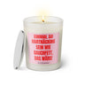 Duftkerze mit witzigen Spruch: Einmal so hartnäckig sein wie Bauchfett, das wärs! Farbe rosa und pink von Sassy Candle.