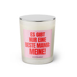 Duftkerze mit witzigem Spruch: Es gibt nur eine beste Mama: Meine! Farbe rosa und pinke Schrift. Kerzenglas mit silbernem geschlossenem Deckel von SassyCandle.