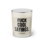  Duftkerze mit witzigem Spruch: Fuck, cool sayings. Farbe beige und schwarze Schrift. Kerzenglas mit silbernem geschlossenem Deckel von SassyCandle.