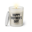 Duftkerze mit witzigem Spruch: Happy Mother's Day! Farbe schwarz und beige mit silbernem Deckel von Sassy Candle.