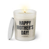 Duftkerze mit witzigem Spruch: Happy Mother's Day! Farbe schwarz und beige mit silbernem Deckel von Sassy Candle.