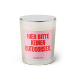 Duftkerze mit Spruch: Hier bitte keinen Outdoorsex. Farbe rosa und pink von Sassy Candle.