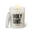 Duftkerze mit witzigen Spruch: Holy Shit. Farbe beige und schwarz von Sassy Candle.