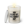 Duftkerze mit Spruch: Ich rieche gut. Was kannst du? Farbe beige und schwarz von Sassy Candle.