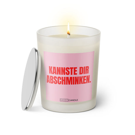 Duftkerze mit Spruch: Kannste dir abschminken. Farbe rosa und pink von Sassy Candle.