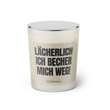 Duftkerze mit Spruch: Lächerlich ich becher mich weg. Farbe beige und schwarz von Sassy Candle.