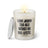 Duftkerze mit witzigem Spruch: Lebe jeden Tag als wärst du das letzte. Farbe beige und schwarz mit silbernem Deckel von Sassy Candle.