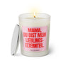 Duftkerze mit witzigem Spruch: Mama, du bist mein Lieblingselternteil! Farbe rosa und pinke Schrift. Kerzenglas mit silbernem Deckel von SassyCandle.
