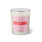 Duftkerze mit Spruch: Nütztjanix. Farbe rosa und pink von Sassy Candle.