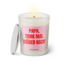 Duftkerze mit witzigem Spruch: Papa, trink mal drüber nach! Farbe rosa und pinke Schrift. Kerzenglas mit silbernem Deckel von SassyCandle.
