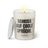 Duftkerze mit witzigem Spruch: Scheiss auf coole Sprüche. Farbe beige und schwarze Schrift. Kerzenglas mit silbernem Deckel von SassyCandle.