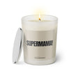 Duftkerze mit Spruch: Supermama! Farbe beige und schwarz von Sassy Candle.