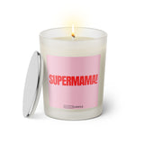 Duftkerze mit Spruch: Supermama! Farbe rosa und pink von Sassy Candle.
