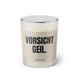 Duftkerze mit Spruch: Vorsicht geil. Farbe beige und schwarz von Sassy Candle.