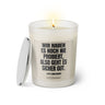 Duftkerze mit Spruch: Wir haben es noch nie probiert, also geht es sicher gut. Farbe beige und schwarz von Sassy Candle.